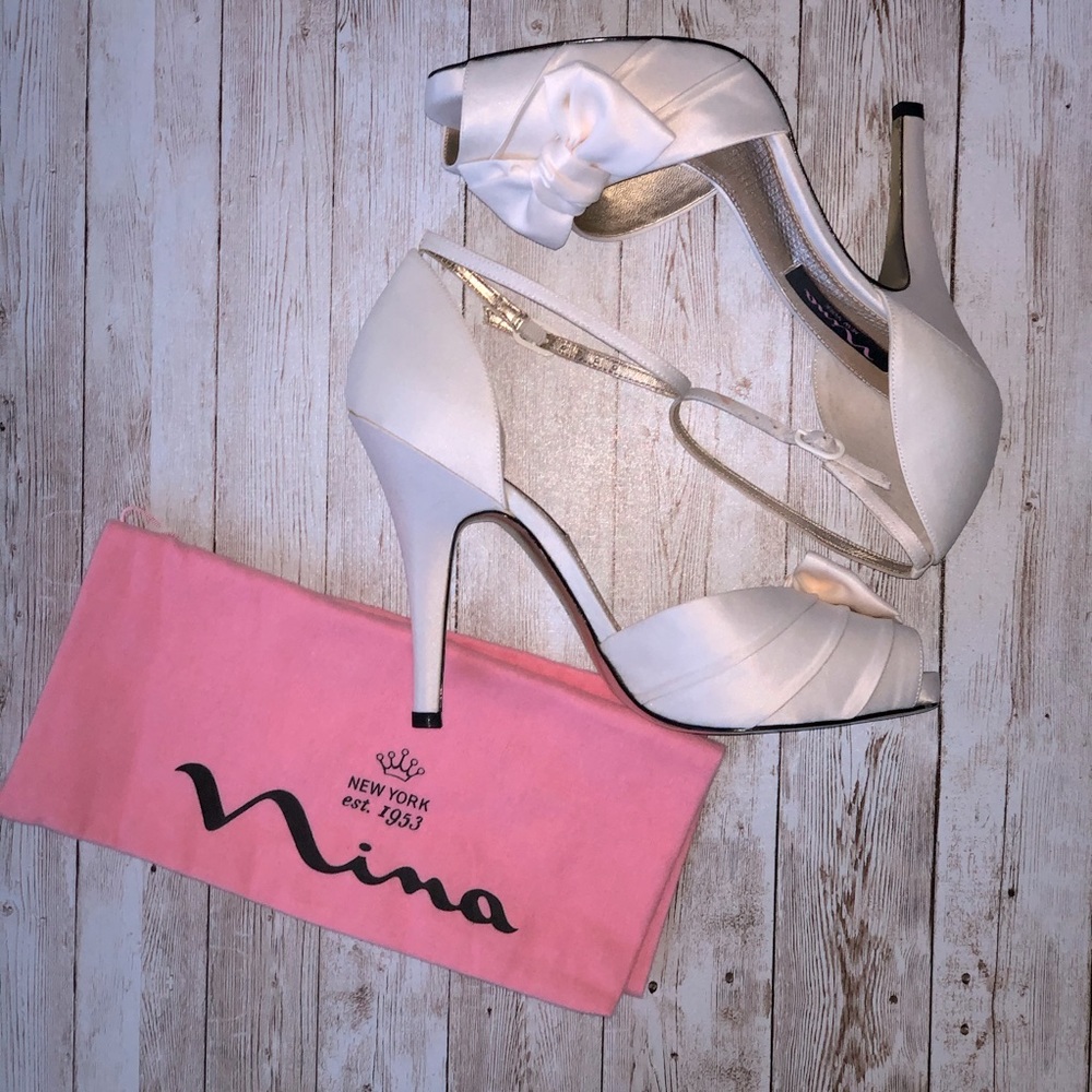 Satin Ivory Peep Toe Shoes Size 8